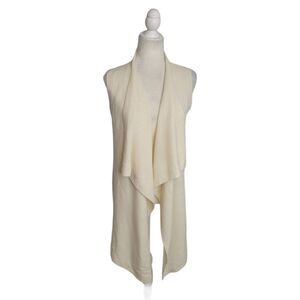 ST TROPEZ WEST 100% 2 ply cashmere‎ open front waterfall cream sweater vest S